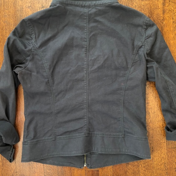 Grey Denim Moto Jacket with Zipper Embellishments, Size M - Picture 2 of 3